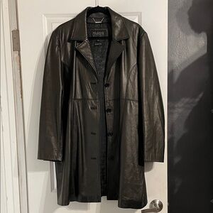 Vintage Wilson's Leather Black Mid-Length Trench Coat Jacket Plus Size 2X